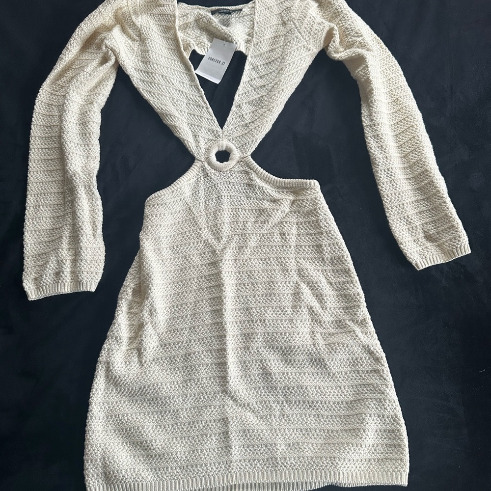 Forever 21 Cream Knitted Cutout Sweater Dress